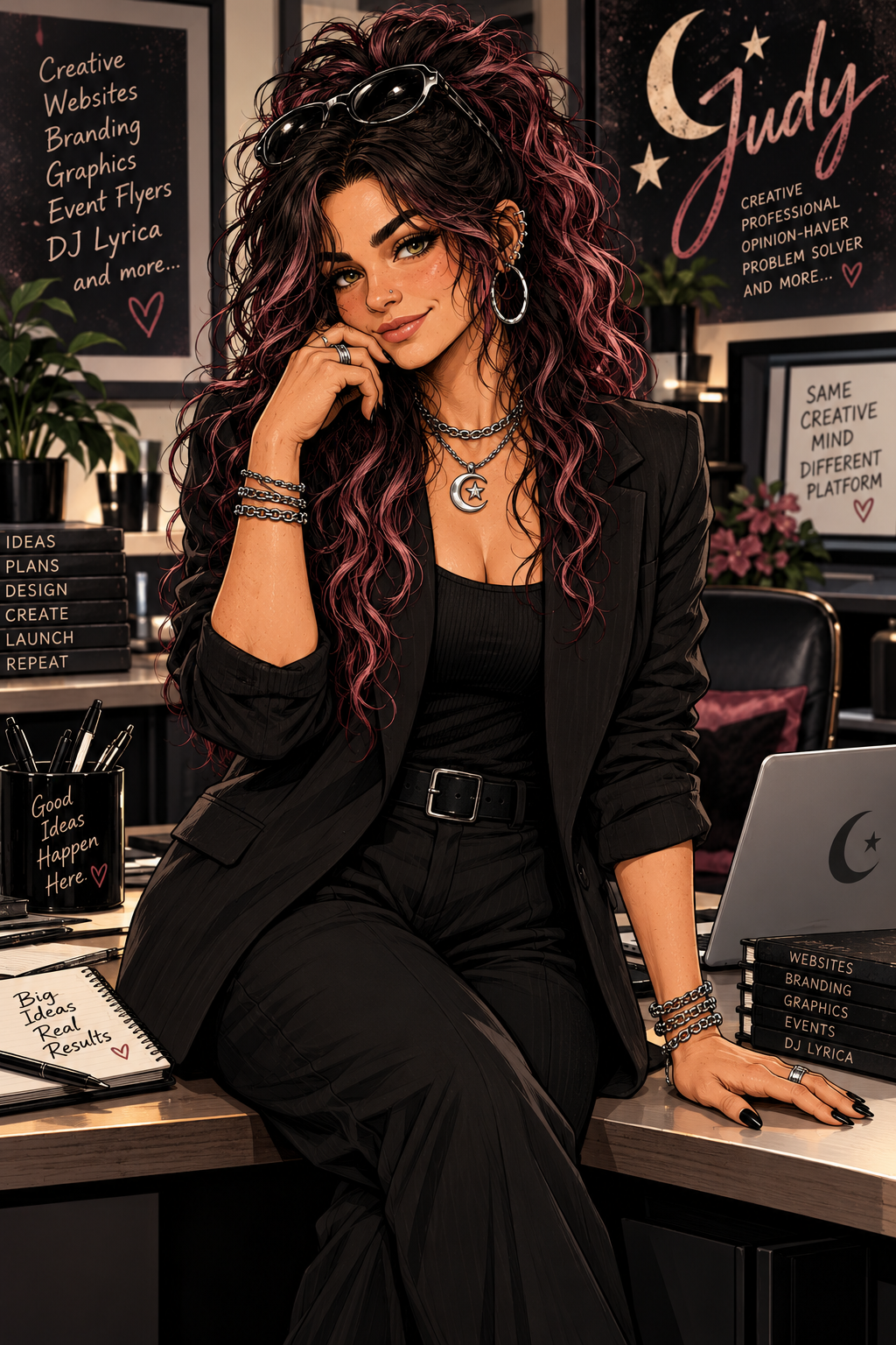 Illustrated portrait of Judy, founder of Moonlit Hub